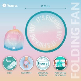Fisura It's f*cking hot round folding fan with colour gradient. Lightweight and foldable design, ideal for hot days. Pack of 1, diameter 20 cm