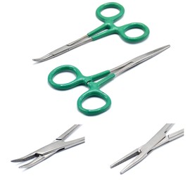 OdontoMed2011® Hemostats, Curved 5" and Straight 5" Green PVC Soft Grip