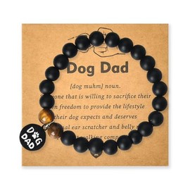 Dog Dad Bracelets for Men Boy Dog Pet Lover Gifts for Best Friend Bff Daddy Birthday Gift for Dog Pet Owners Loss of Dog Sympathy Gifts for Dog Dad Father's Day Gift Ideas Black Tiger Eye Bracelet