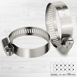 Profiwoab 10 Piece Jubilee Pipe Adjustable 304 Stainless Steel Hose Clips Set, Duct Clamps for Securing Hoses and Pipes Tube 21-44mm