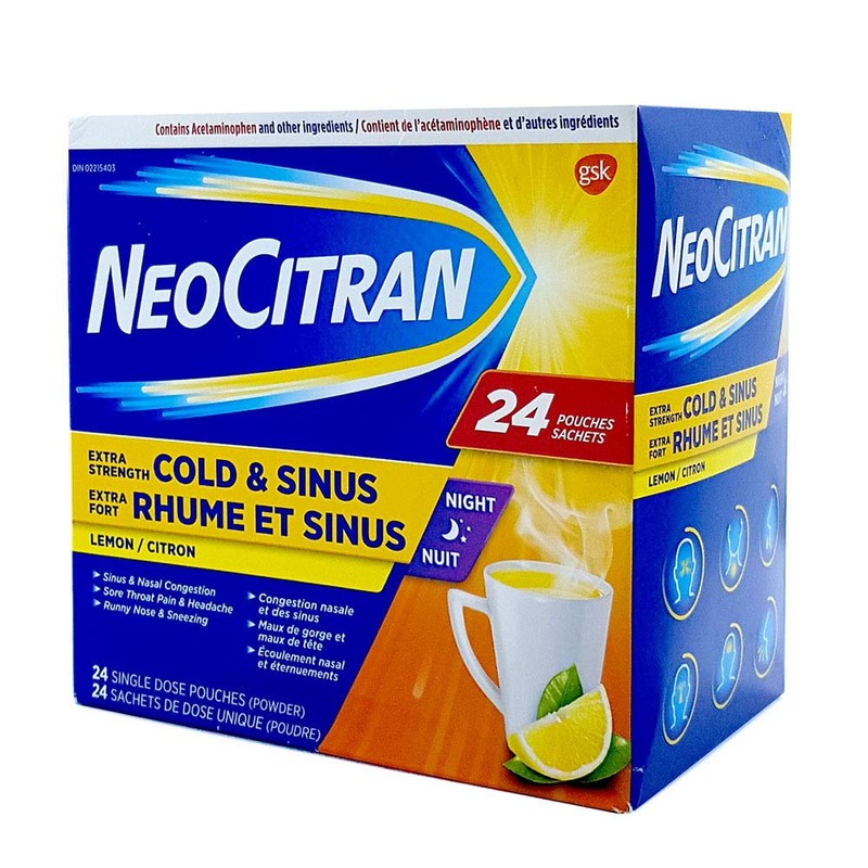 NEOCITRAN Extra Strength Cold & Sinus Night, 24 Single dose