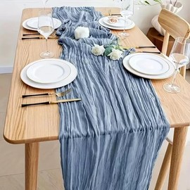 Dusty Blue Cheesecloth Table Runner 35x120 Inch 1 Pack, Boho Gauze Wedding & Party Decor, Eco Gift Wrap for Home Events，Used as a Chair Belt, Napkins, Shelf, Curtains for fireplaces and Sofas
