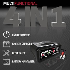 Schumacher Electric Battery Charger and Engine Starter, SC1306, 4-in-1, Fully Automatic, 80 Cranking Amps, 20 Amp Boost Mode, for Motorcycle, Power Sport, Car, Truck, and Marine Batteries