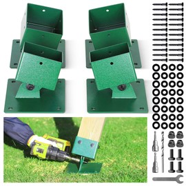 Hulave Adjustable Swing Anchor Leveling Kit Bracket 201 Stainless Steel 4"x4" (Actual 3.5"x3.5"), Protect Swing set's Wooden Legs from Wet Ground,Make it More Sturdy and Durable(4pack-Green)
