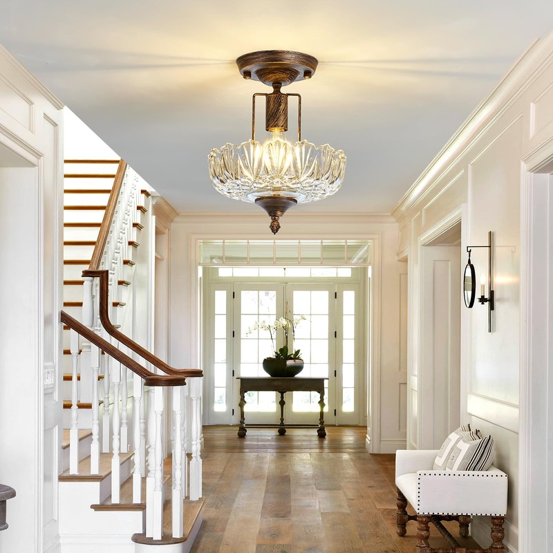 UOFUS Glass Ceiling Light Fixture Vintage Small Semi Flush Mount