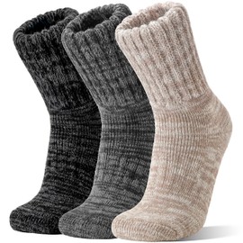 Sandsuced Merino Wool Thermal Boot Socks for Women Men Winter Warm Cozy Thick Hiking Socks 3 Pairs Christmas Stocking Stuffers (Grey/Black/Light Khaki,L)