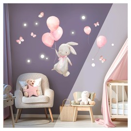 DEKO KINDERZIMMER DK1058-1 Wall Sticker Rabbit with Balloons for Children's Room Wall Sticker Stars Glow-in-the-Dark Wall Sticker Butterflies Baby Room Wall Decoration