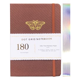 BUKE Mysterious Butterfly A5 Dotted Journal 180Gsm Dot Grid Journal Bamboo White Supper Thick Paper, 5 * 5MM Dot Grid 160 Pages,Colored Silver Edges,Waterproof Fabric Hardcover