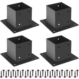 Grehitk 4×4 Post Base 4 Pcs,Deck Post Brackets,Inner Size 3.5"x3.5" Thick Steel Fence Post Anchor Base,Black Powder Coated Heavy Fence Post,for Supports Porch Railing Post Holders Pergola Brackets