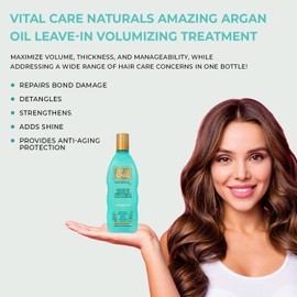 Vital Care Volumizing Leave In Argan Oil Treatment - Keratin Complex Hair Treatment is Non-Stripping for Daily Use, Hydrating & Repairing - Avocado Oil and Whole Wheat Proteins