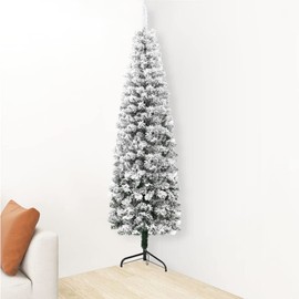 FAMIROSA 7 ft Slim Artificial Half Christmas Tree with Stand Half- Round Faux Holiday Xmas Tree with 290 PVC Branches Tips for Home Office Party Decorations,7 x 2 ft,White and Green