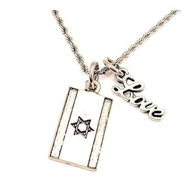 ChubbyChicoCharms Israeli Flag Stainless Steel Rope Chain Necklace With Cursive Love Accent Israel