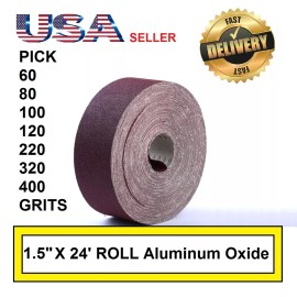 Unbranded 1.5" x 24' Emery Cloth Rolls 60 80 100 120 220 320 400 Grit Sandpaper  - 1.5 inch, 60