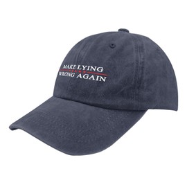 TANKWORLD Make Lying Wrong Again Hat for Womens Baseball Caps Low Profile Washed Ball Cap Fitted Navy Blue