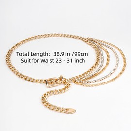 CHIC DIARY Chain Belt for Women Metal Gold Waist Chain Multi-Layer Rhinestone Body Chains for Dress