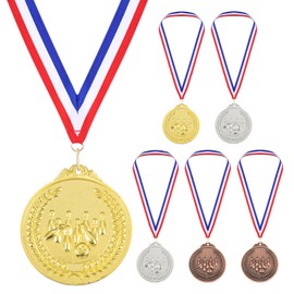 PATIKIL 2.6" Gold Silver Copper Bowling Medals, 6 Pack Bowling Award Medals with Ribbon Red White for Games Sports Competitions