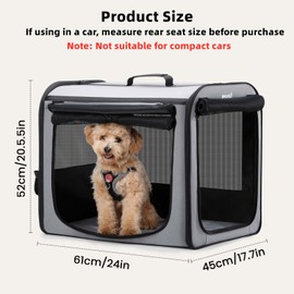 Dog Car Carrier Light Weight, Dog Carrier for Car Easy to Assemble, Dog Car Crate Portable and Breathable, Foldable Pet Carrier for Both Indoor and Outdoor Use, Dog Travel Crate with Curtain Gray
