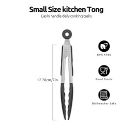 600ºF Heat Resistant Kitchen Tong: U-Taste 7 inch Silicone Cooking Tong with Firm Sealed Non Stick Rubber Tips & Silicon Coated 18/8 Stainless Steel Handle & Smooth Locking for Serving Salad (Black)