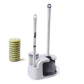 Eyliden - Juego de cepillo y destapador de inodoro 2 en 1 | Kit desechable de varilla para inodoro con 10 cabezas de repuesto, destapador de inodoro, soporte de almacenamiento compacto | Sistema de