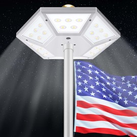 Hainee Flag Pole Light Solar Powered Top Mount, Silver Flagpole Light Outdoor 2000Lumen IP67 Waterproof Dusk to Dawn Lighting for More Than 18 Hours with Twice Shining Coverage