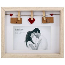 Clothes Line Wooden Box Frame With Pegs For 6 X 4 Photo - I Love You