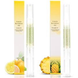 2PCS Cuticle Oil Pens for Nail Care,Cuticle Revitalizer Oil Pen with Soft Brush,Cuticle Oil to Prevent Nail Cracking and Dry (Pineapple & Lemon Flavor)