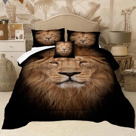 Black Lion Comforter Set African Animal Bedding Comforter 3D Lion Cheetah Safari Wild Animal Theme Forest King Lion Bedroom Set King Size Bed Set