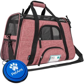 PetAmi Airline Approved Pet Carrier for Cat, Soft Sided Dog Carrier for Small Dog, Cat Travel Supplies Accessories Indoor Cats, Ventilated Pet Carrying Bag Medium Kitten Puppy, Large Heather White Red