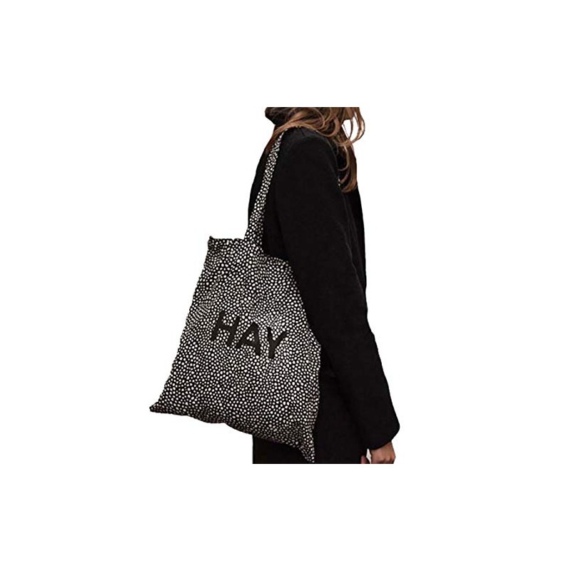 HAY Cotton Bag, Men's and Women's Tote Bag, Black Dot