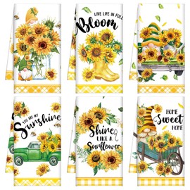 Set of 6 Sunflower Kitchen Towels Gnome Dish Towels Seasonal Beach Cloth Summer Tea Towel Sunshine Nautical Kitchen Towels, Hand Towels, Tea Towels, Housewarming Gift for Home, Hand Towels