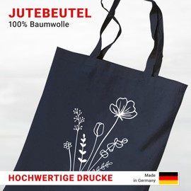 tradercat Jute Bag Printed Vintage 100% Cotton, Fabric Bag Printed, Flowers One Line Art, Jute Bag Aesthetic as a Fashionable Accessory with Motif (Flower Art 2 - Blue), blue