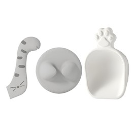 Daladalaming 5 in 1 Pet Supplies Set, Absorbent Diatomite Scoop, Lids for Food Storage, Wet Cat Food Spoon with Can Opener, Fits Most Canned Cat Food, 3 Colors (Grey)