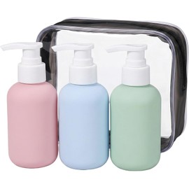 Toketa 3 Piezas Botellas de Viaje 100 ml, Envases para Viaje sin Fugas, Set de Viaje, kit de viaje aseo personal mujer, Accesorios de Viaje(Verde + Azul + Rosa, 3.4 onzas，kit con bomba dosificadora)