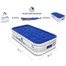EnerPlex Twin Air Mattress with Built-in Pump - 18 Inch Double Height Inflatable Mattress for Camping, Home & Portable Travel - Durable Blow Up Bed with Dual Pump - Easy to Inflate/Quick Set Up﻿