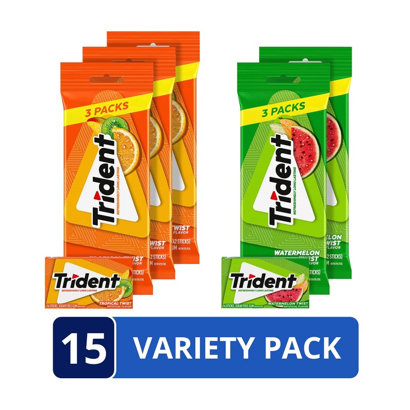 Trident Sugar Free Chewing Gum 15 Pack Watermelon Tropical Twist