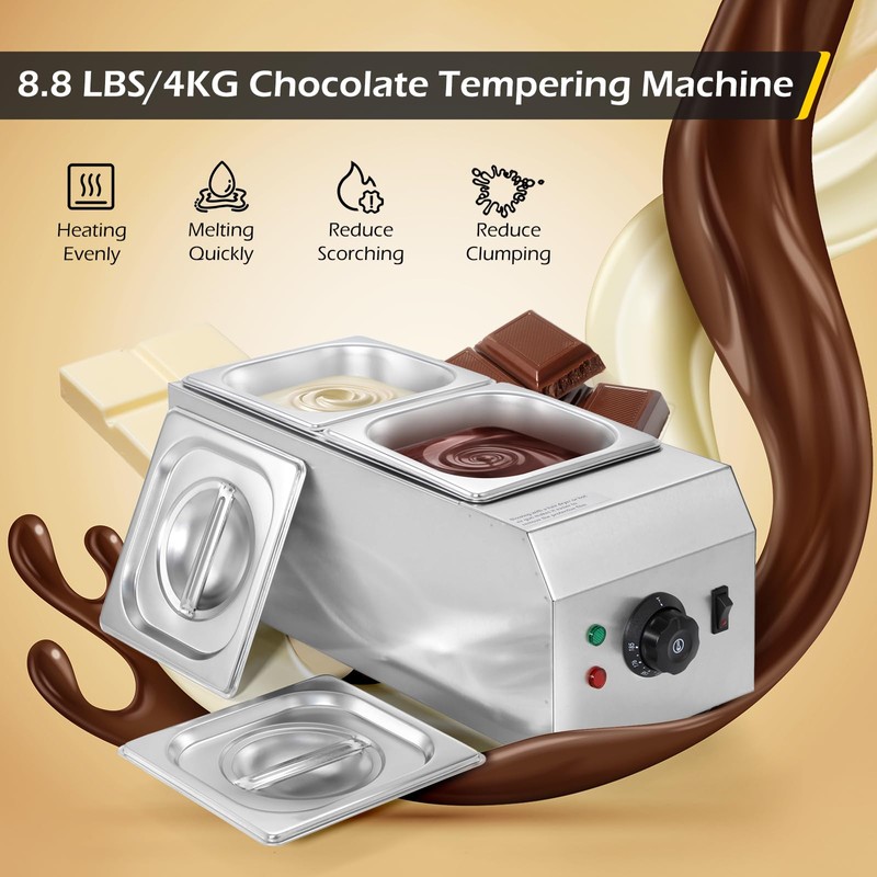 Dyna-Living Chocolate Melting Pot 2-Tanks Commercial Chocolate Tempering Machine Chocolate