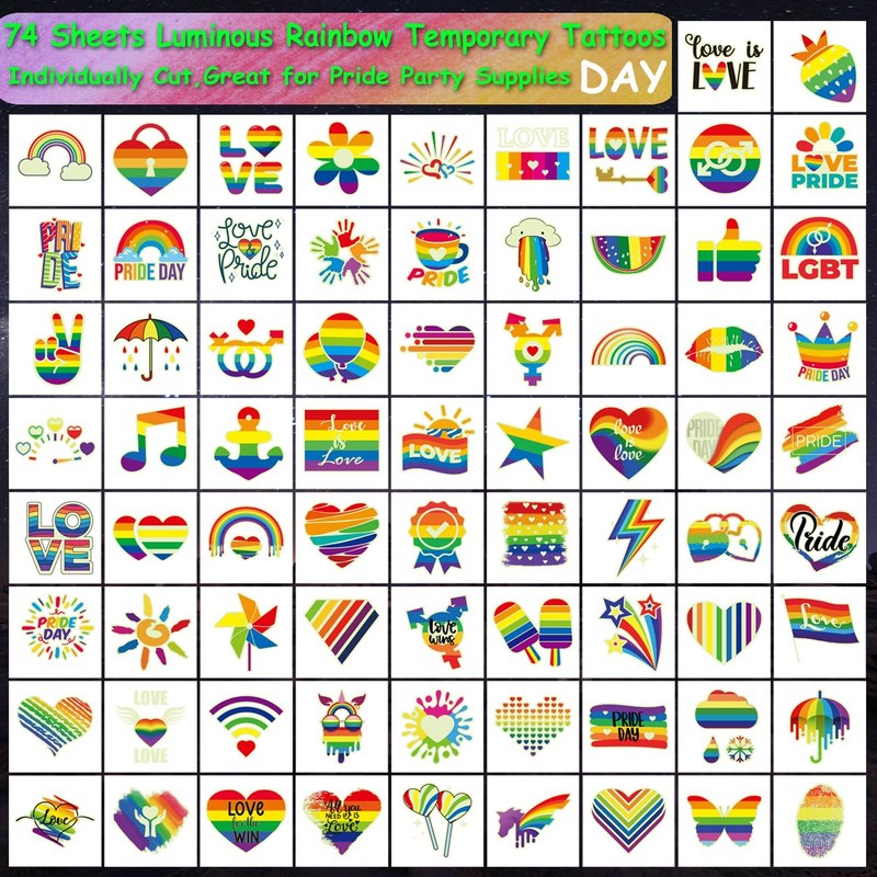 CHARLENT Glow in The Dark Rainbow Temporary Tattoos - 74