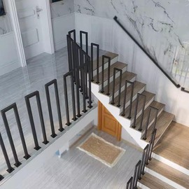 2Pcs U-Shape Handrails for Steps, 7.9x35.4in Matte Black Hand Rails for Indoor Outdoor Stairs, Stair Railing Industrial Wrought Iron Railing for Garden Loft Corridor