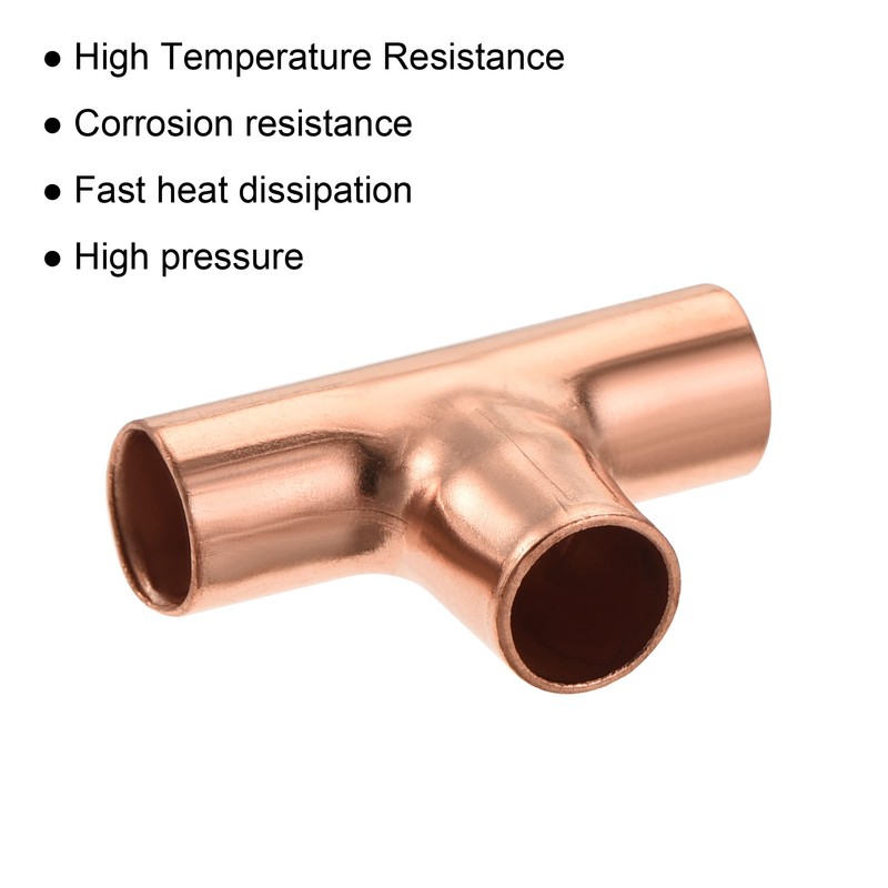 sourcing map Tee Copper Fitting 3 Way Welding Joint 1/4