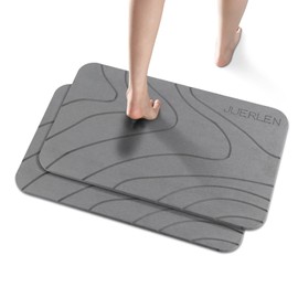 JUERLEN 2 Pack Diatomaceous Earth Shower Mat, Stone Bath Mat, Nonslip Super Absorbent Fast-Drying Hard Bath Mat for Bathroom Shower Floor, 24 x 16 inch, Grey Wave Design