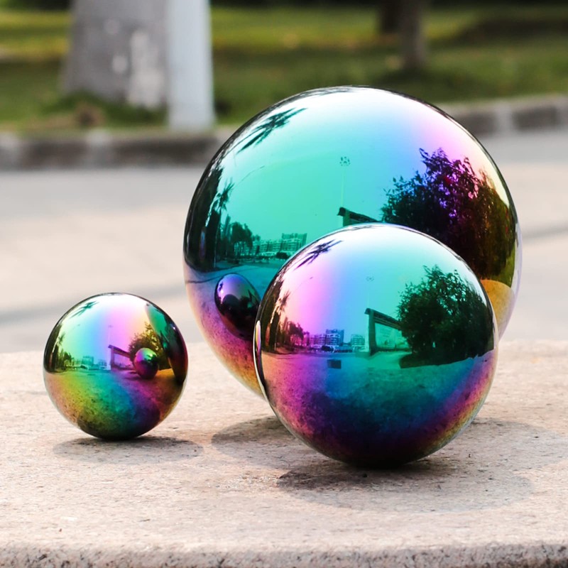 SUCREVING Rainbow Stainless Steel Gazing Ball,10inch Mirror Polished Hollow Ball