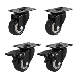 Heavy Duty Castor Wheels Set of 4 Furniture Castors, Black-Screws-40MM-150 kg Load Each, Rubbered Trolley Wheels Silent Caster Wheels for Furniture(2 with Brakes and 2 Without)