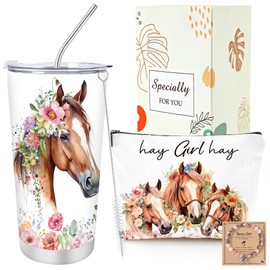 Keluna Horse Lover Must Haves - Horse Gifts for Girls Horse Tumbler Makeup Bag, Horse Stuff Bracelet Jewelry Horse Girl Gifts, Horse Lover Gifts for Women Female Friends Coworker Christmas