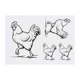 4 x 'Chicken Running' Temporary Tattoos - Water Resistant, Skin-Safe, Non-Toxic Transfers, Mixed Sizes (TO00069166)