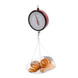 Double-Sided Dial Hanging Scale, 22LBS Mechanical Hanging Scale Large Display Spring Dial Weight Scale with Scoop/Chain for Farm, Kitchen Food and Produce (Red)