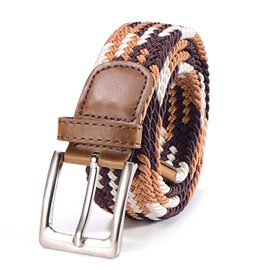 DonDon Braided stretch belt elastic for women and men length 39 to 51 inch - 100 cm to 130 cm brown-multicoloured