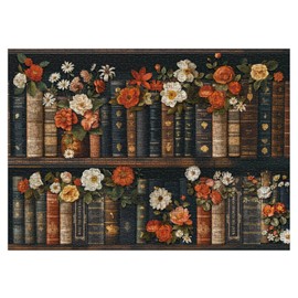 Vintage Books Flower Puzzles for Adults 1000 Pieces, Beautiful Bookshelf Floral Jigsaw Puzzles, Art Challenging Plant Wildflower Puzzle