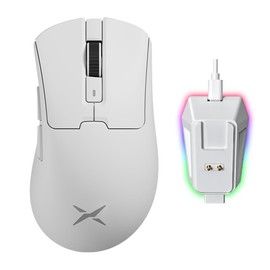 DELUX M900PRO Ergonomic Gaming Mouse Wireless, 8000Hz Polling Rate, 63g Light Weight, Leading Use, PAW3395 Sensor 26000DPI with Huano Pink Switch and Magnetic Charging Base (White)