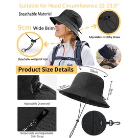 Packable Bucket Hat, Waterproof Bucket Hat for Women, Sun Bucket Hat for Men, Unisex Quick Dry Adjustable Beach Hat, UV Protection Sun Hat, Lightweight Summer Hat for Outdoor with Strings (Poly, BL)