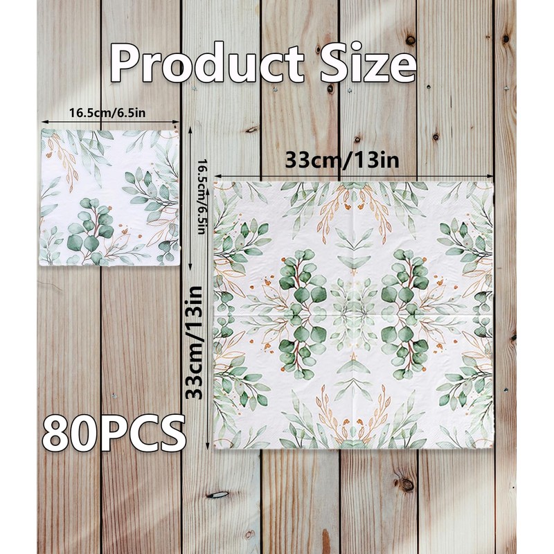 Frundoo Pack of 40 Napkins Eucalyptus Green Eucalyptus Decorative Napkins